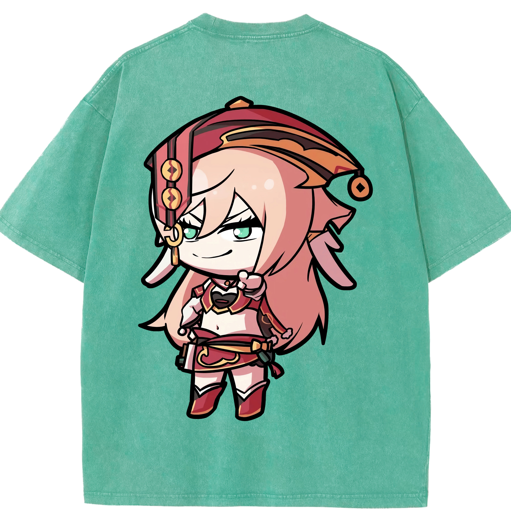げんし神 ヤンフェイ genshin Yanfei 綿100% ヴィンテージ風 半袖Tシャツ（背面プリント）